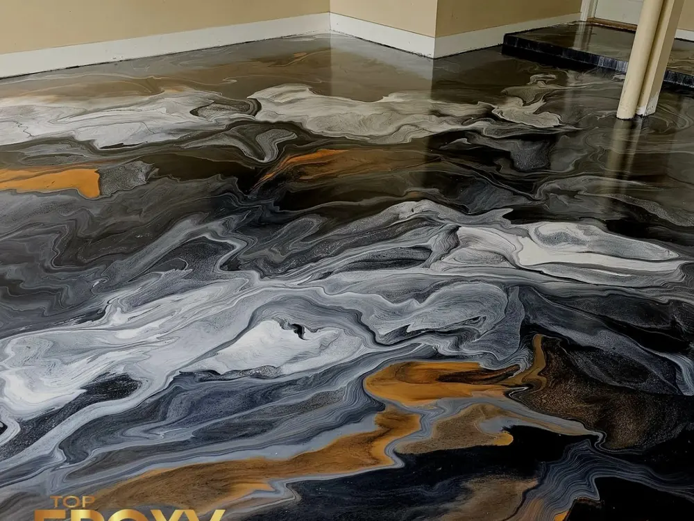 Custom metallic epoxy Custom-poured metallic epoxy with pearl swirls, Santa Clarita