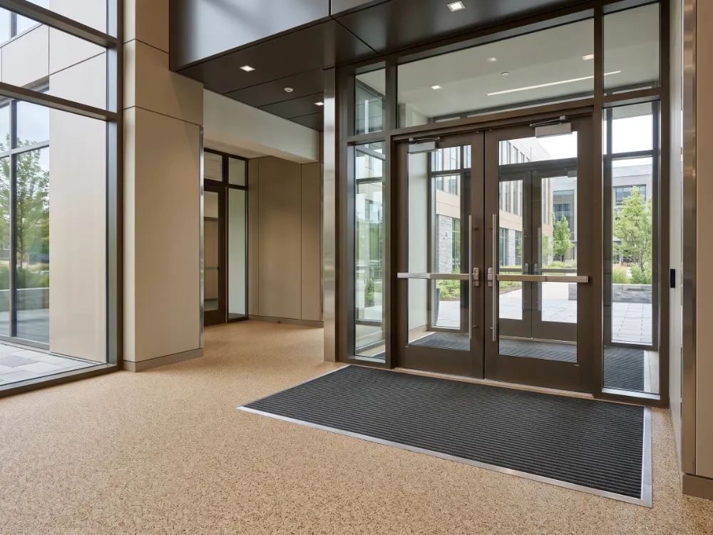 Public entrance vestibule with a textured quartz epoxy floor