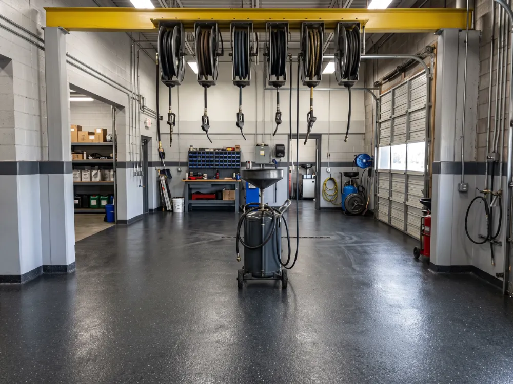 Lubrication area with a charcoal Novolac epoxy floor and coved edges
