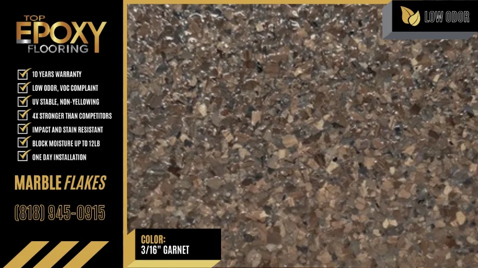 Marble flake epoxy floor colour 3/16" Garnet - Top Epoxy Flooring