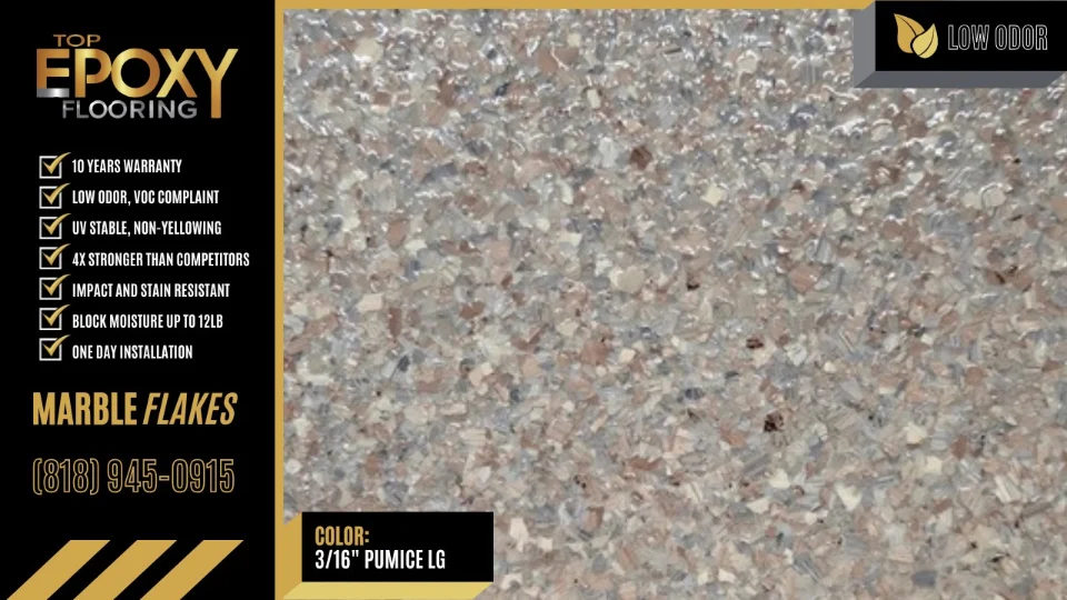 Marble flake epoxy floor colour 3/16" Pumice LG - Top Epoxy Flooring