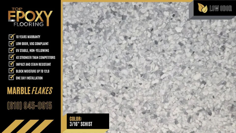 Marble flake epoxy floor colour 3/16" Schist - Top Epoxy Flooring