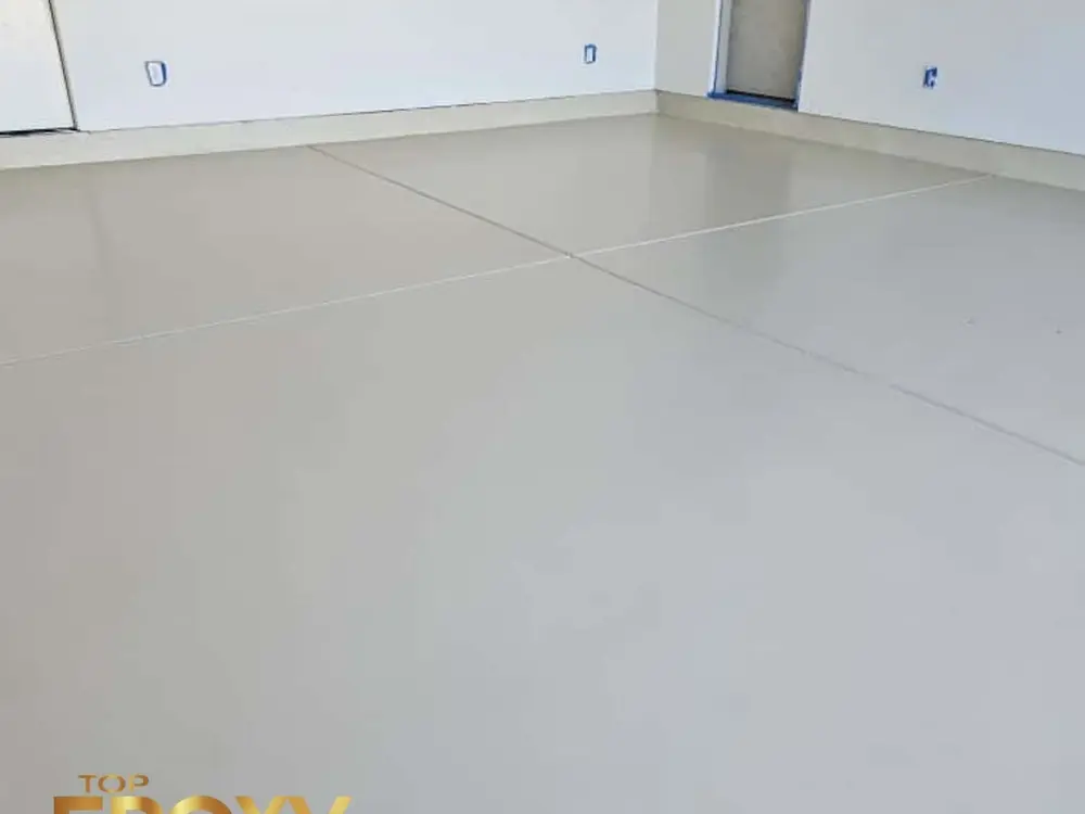 Solid color epoxy Matte-finish solid epoxy in a Newhall-area garage, Santa Clarita