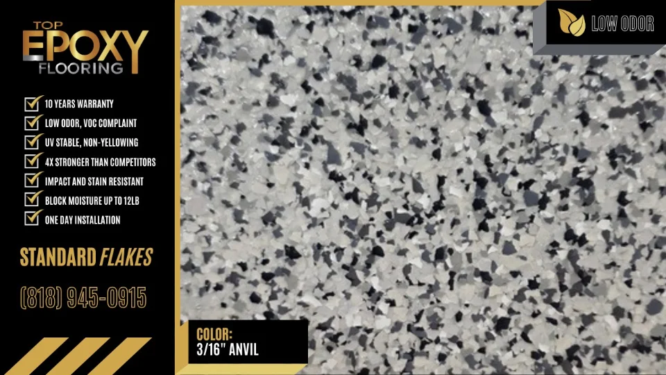 Standard flake epoxy floor colour 3/16" Anvil - Top Epoxy Flooring