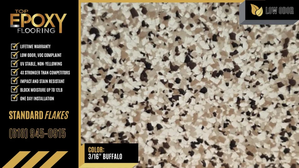 Standard flake epoxy floor colour 3/16" Buffalo - Top Epoxy Flooring