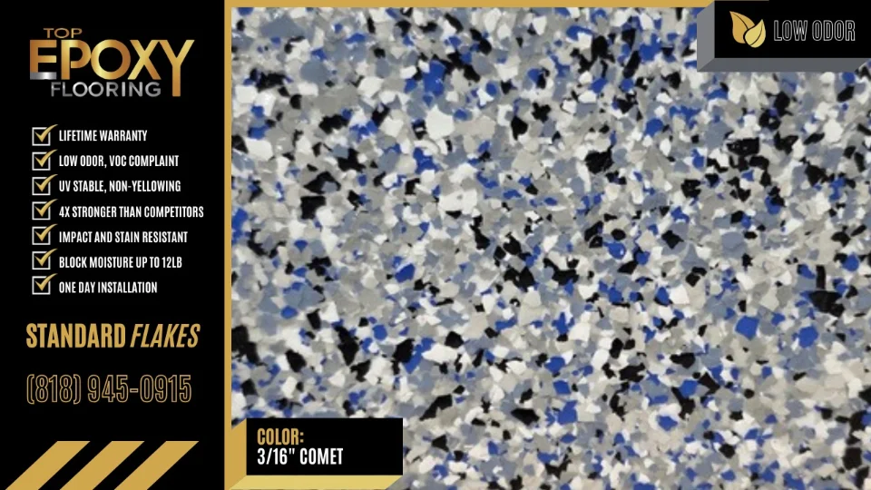 Standard flake epoxy floor colour 3/16" Comet - Top Epoxy Flooring