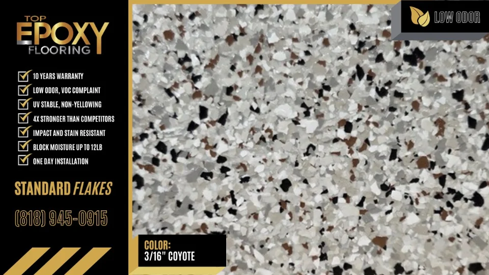 Standard flake epoxy floor colour 3/16" Coyote - Top Epoxy Flooring