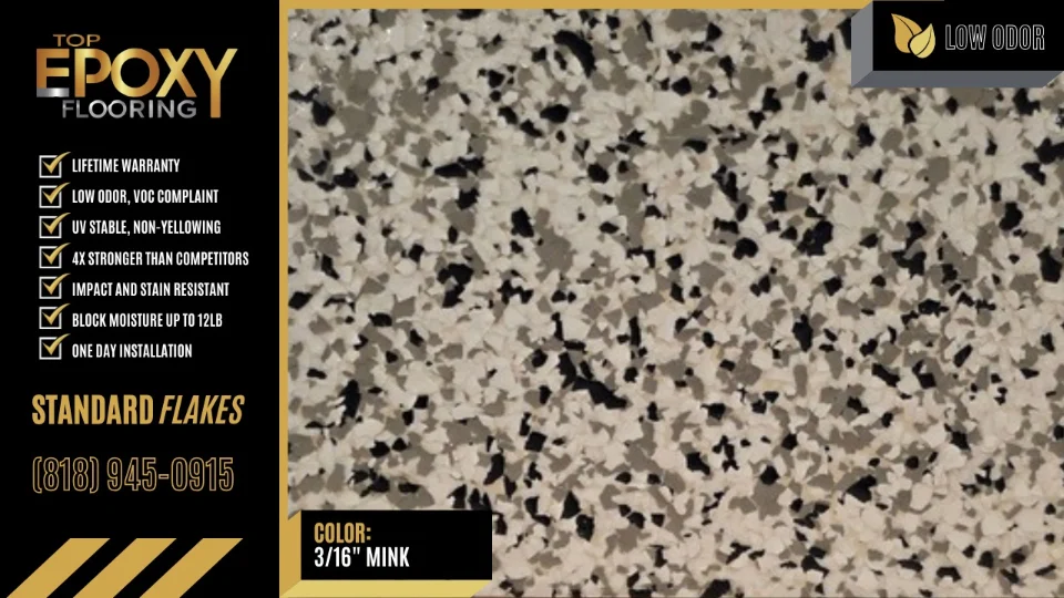 Standard flake epoxy floor colour 3/16" Mink - Top Epoxy Flooring