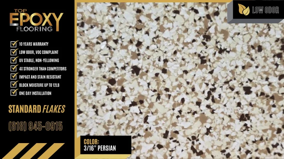 Standard flake epoxy floor colour 3/16" Persian - Top Epoxy Flooring