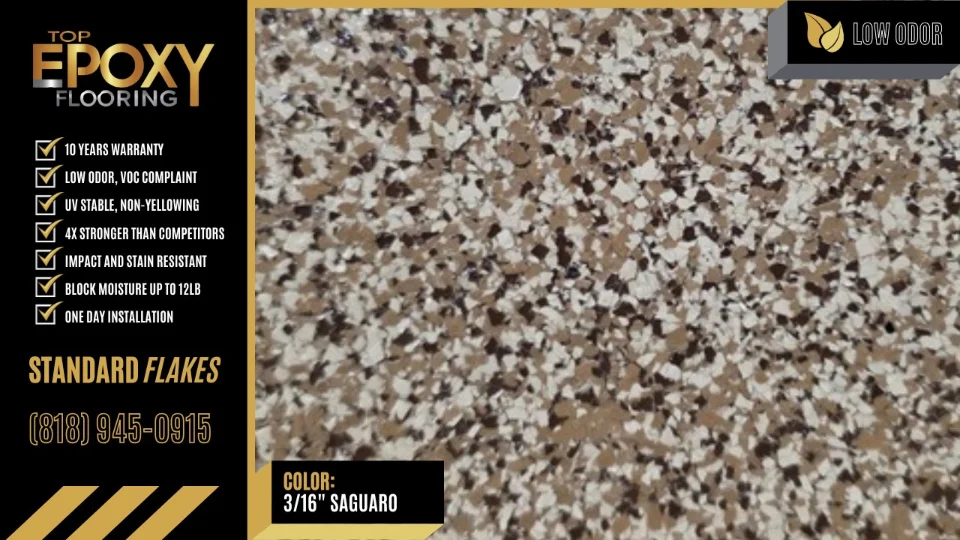 Standard flake epoxy floor colour 3/16" Saguaro - Top Epoxy Flooring