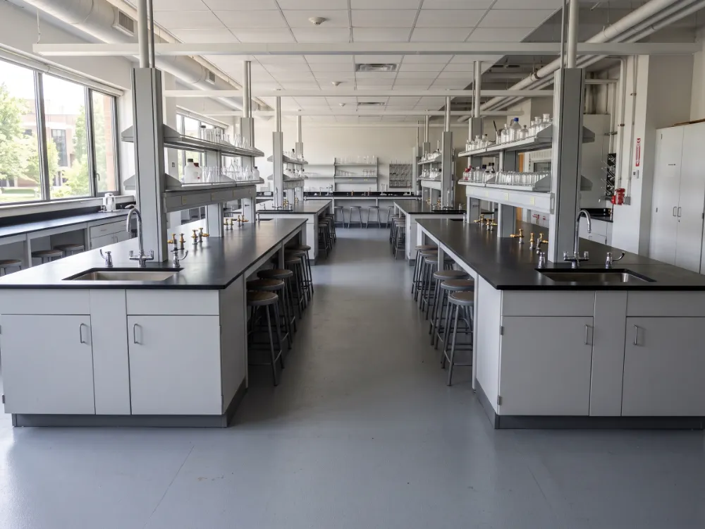 University teaching laboratory with a solid gray epoxy floor