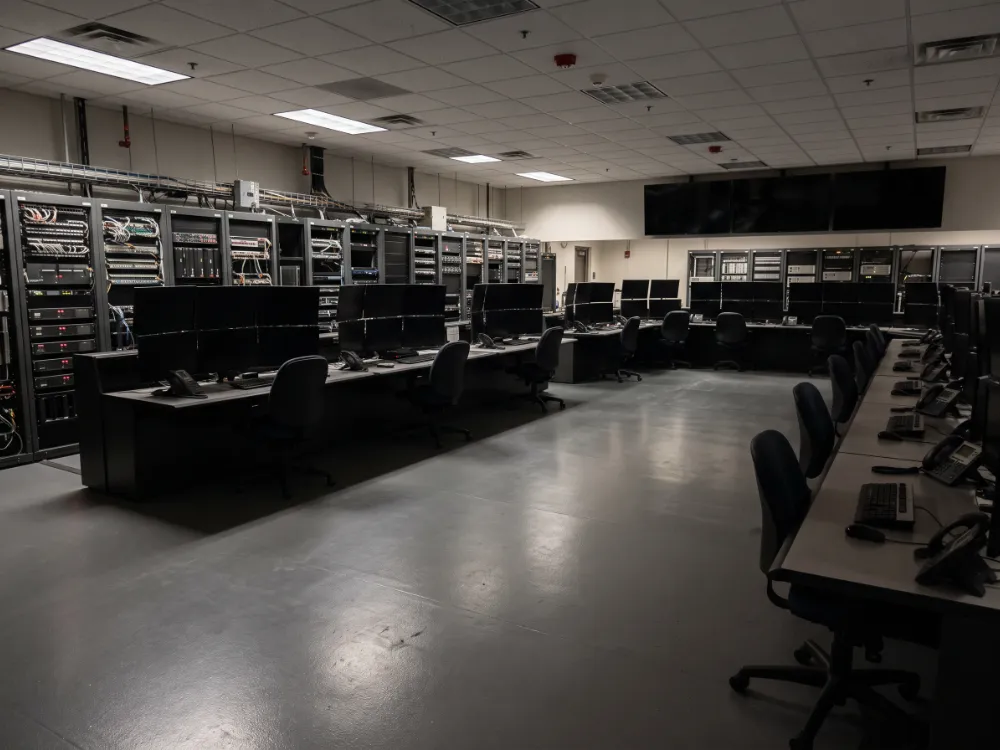 Transit operations room with a solid gray epoxy floor